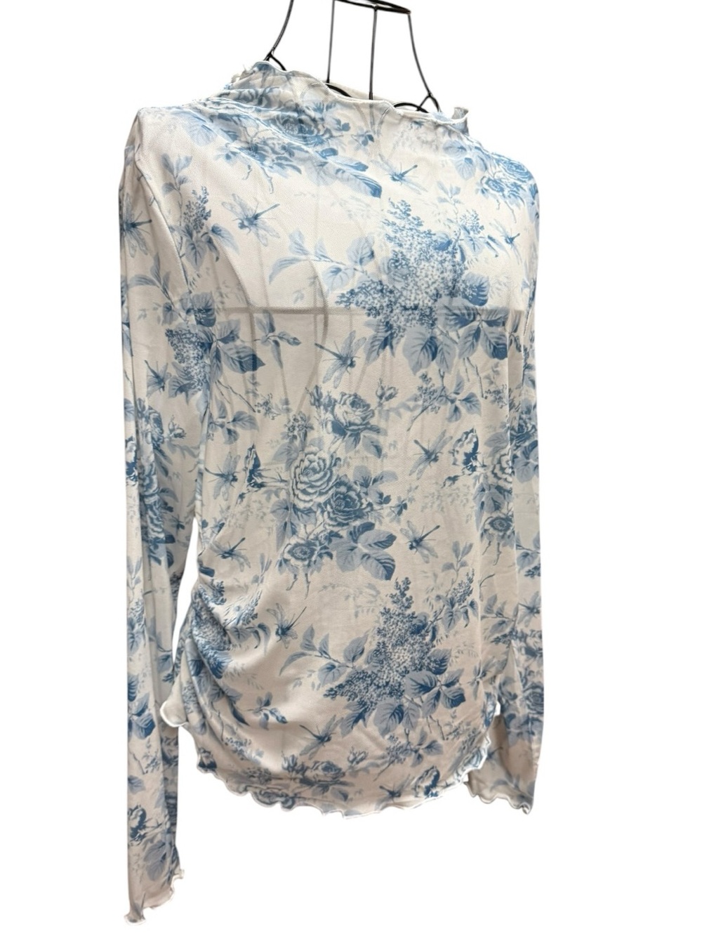 NWT Cider Blue Sheer Floral Long Sleeve Top Cream
